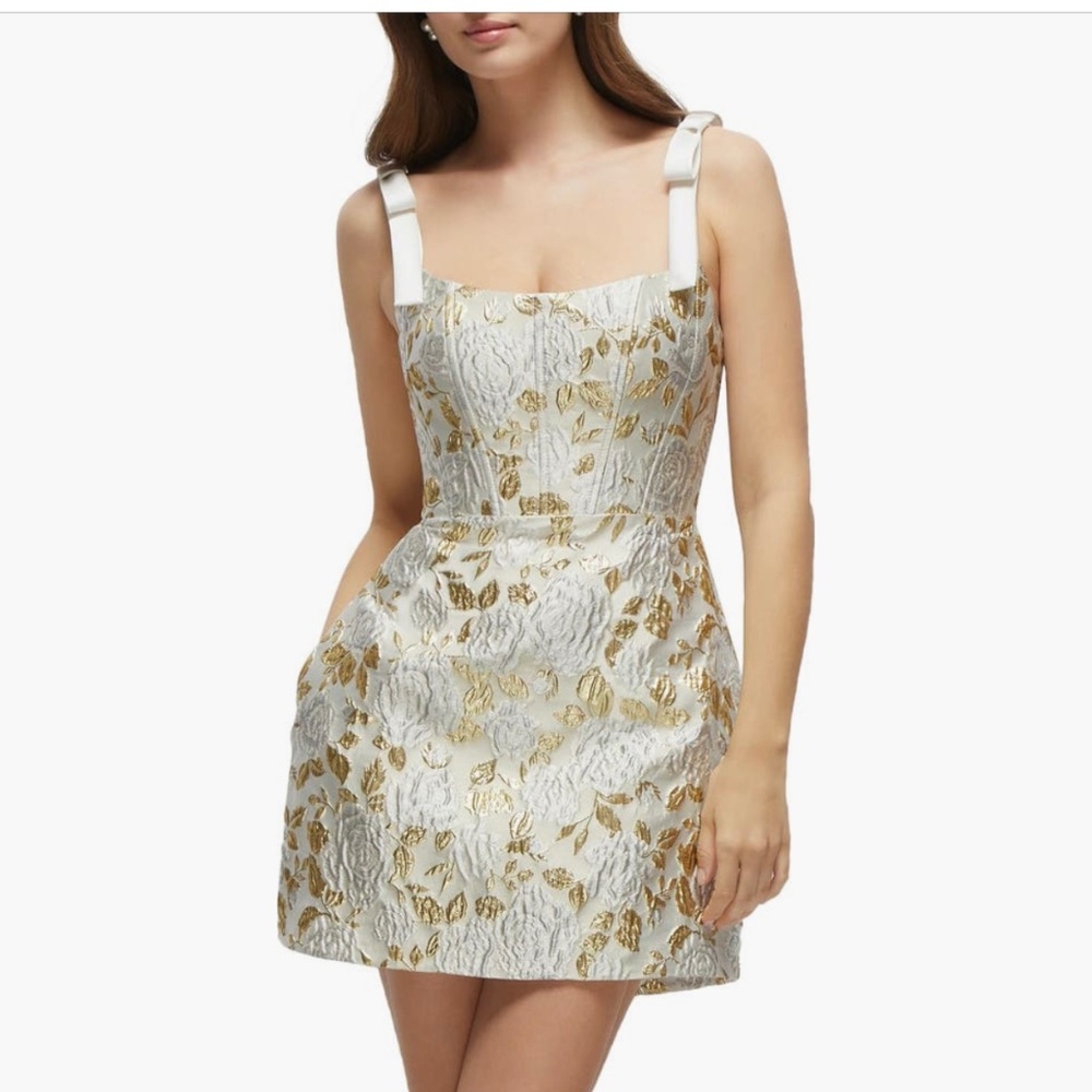 Metallic Floral Jacquard Cocktail Minidress